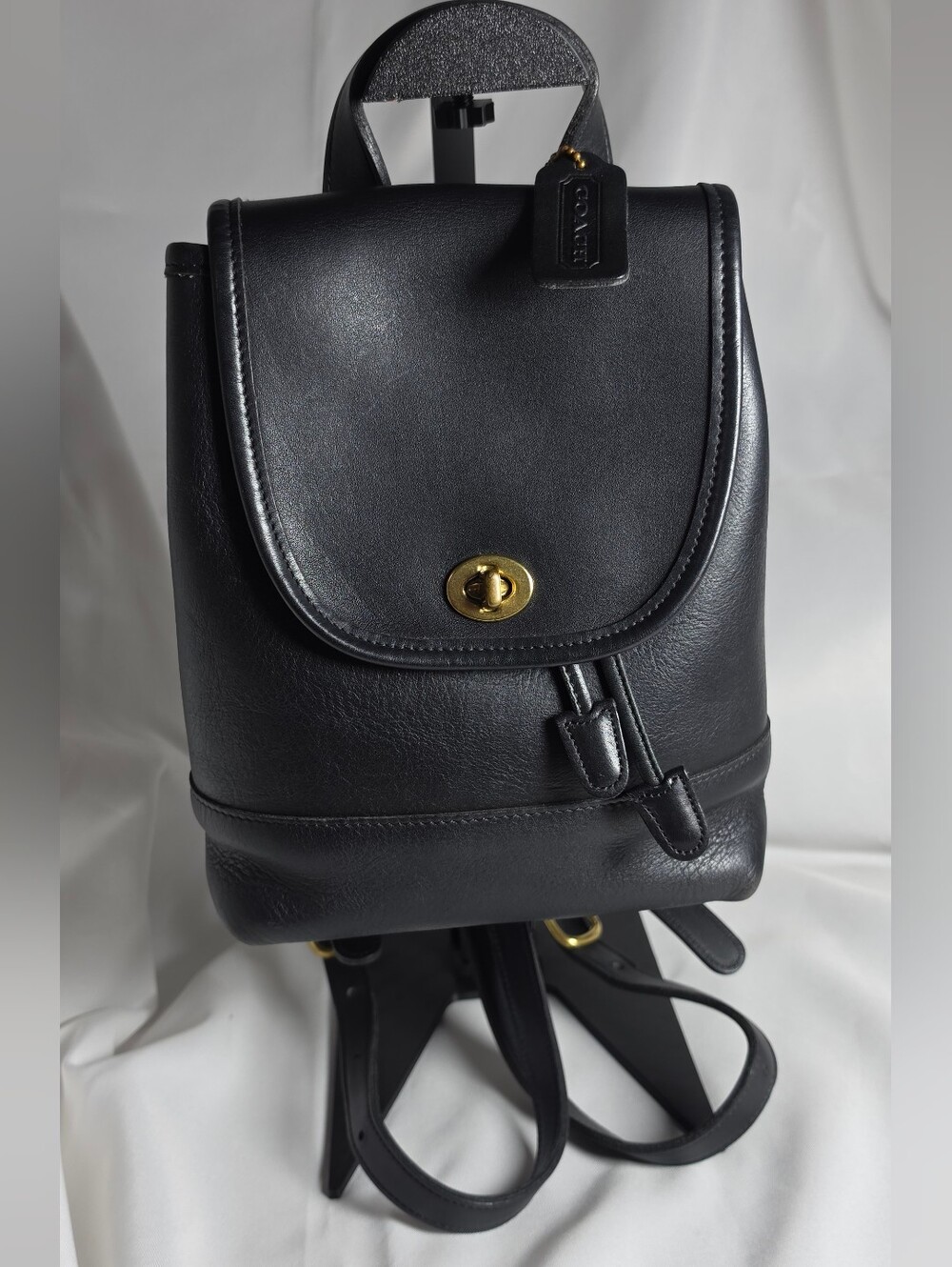 Coach 9960 Vintage Daypack Backpack Black Leather 1998 USA Made Hang Tag